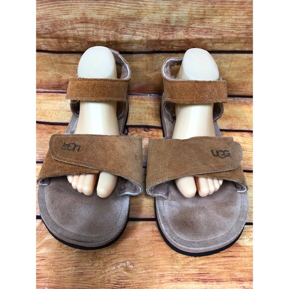UGG Tan Suede Shearling Lined Ankle Strap Sandals Mens 11 M (5s73) - Picture 2 of 10